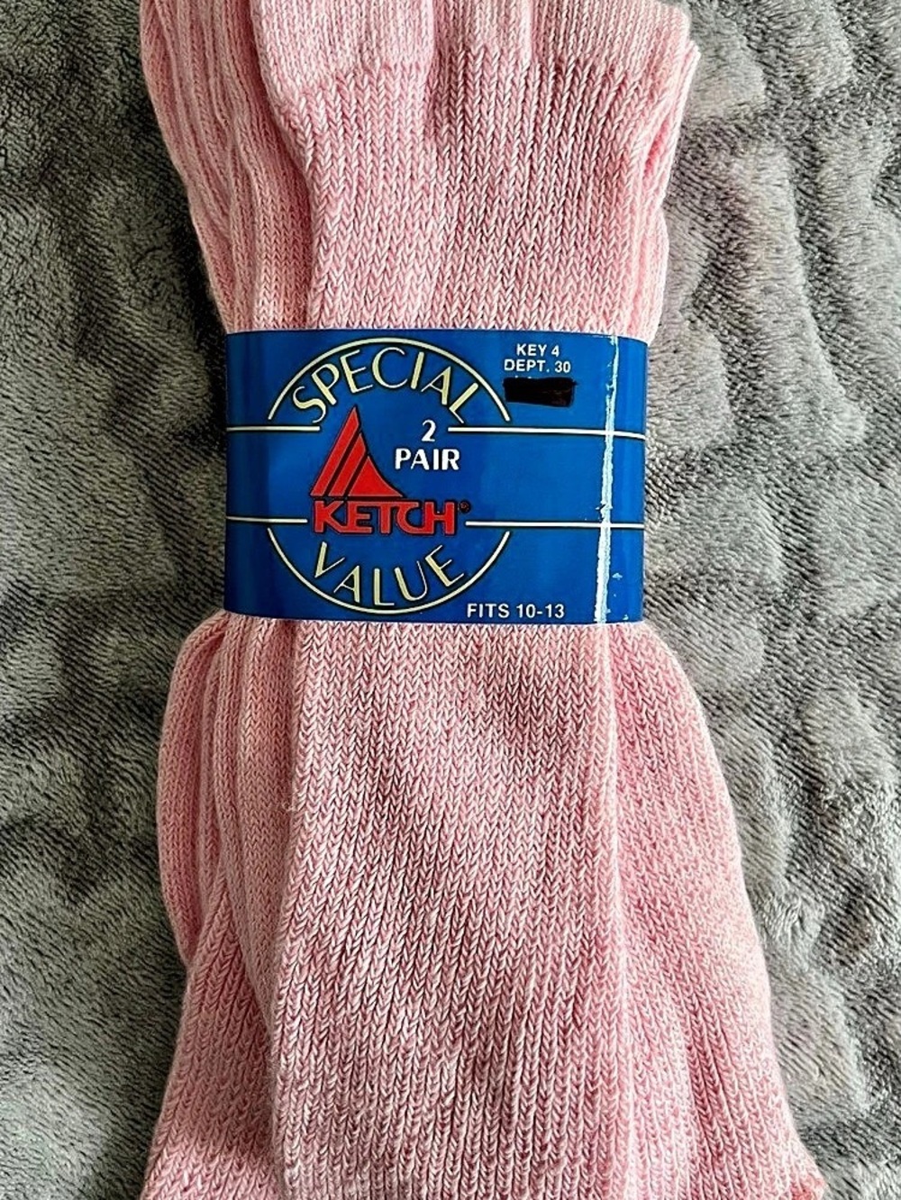 Vintage Ketch Light Pink Crew Socks 2 Pair Made in USA NWT Size 10–13